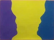 Double Vision — purple and yellow silhouette screenprint