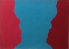 Double Vision — red and blue silhouette screenprint
