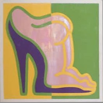 Shoe in 2016 — yellow green and pink high heel screenprint