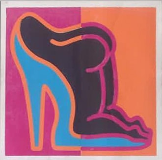 Shoe in 2016 — magenta orange and blue high heel screenprint