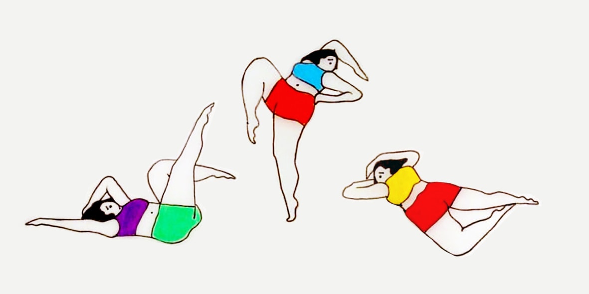 Beach girls — illustrated women in yoga and leisure poses