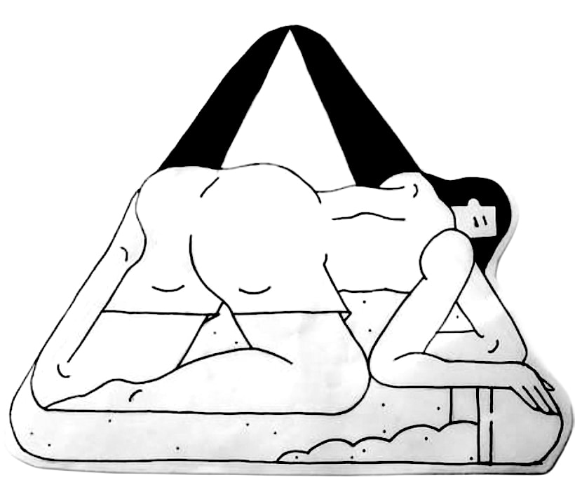 Beach — woman relaxing in tent, warm illustration