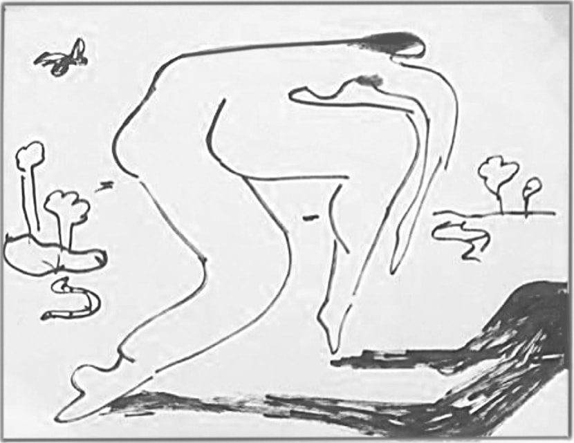 Dancer — abstract line figure in landscape