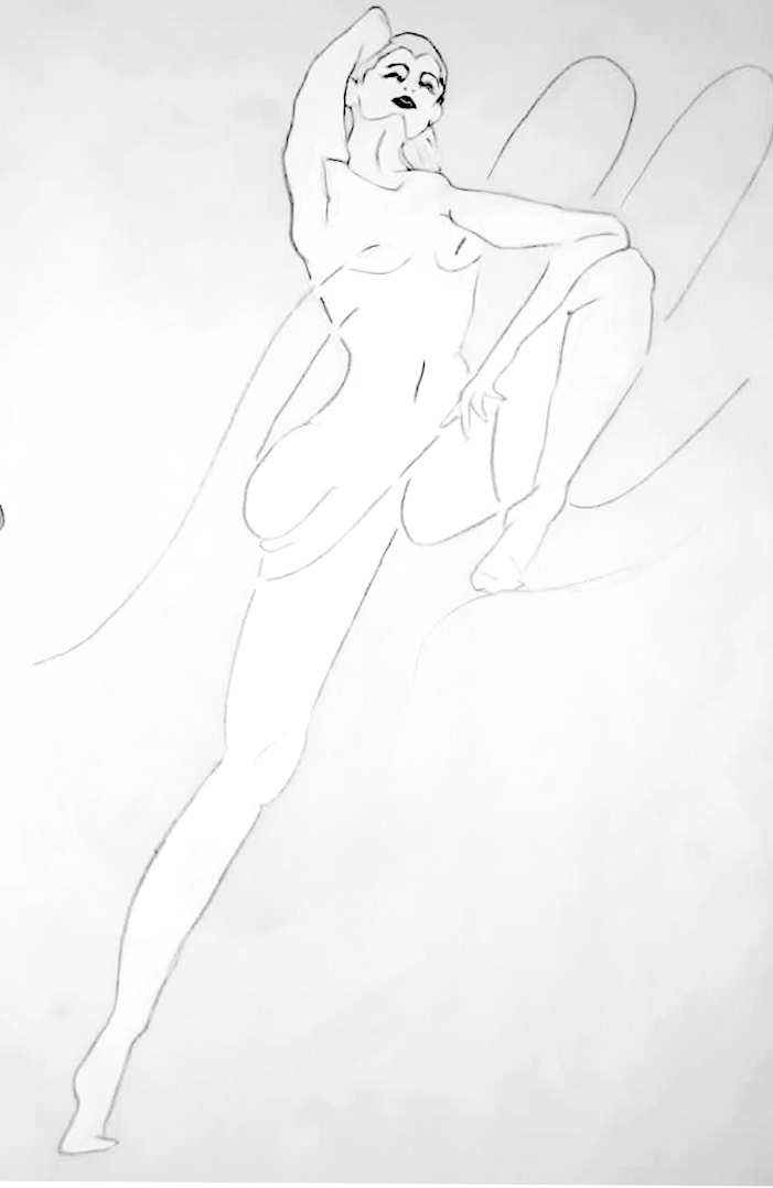 Will — loose gestural line drawing of a reclining figure with wings