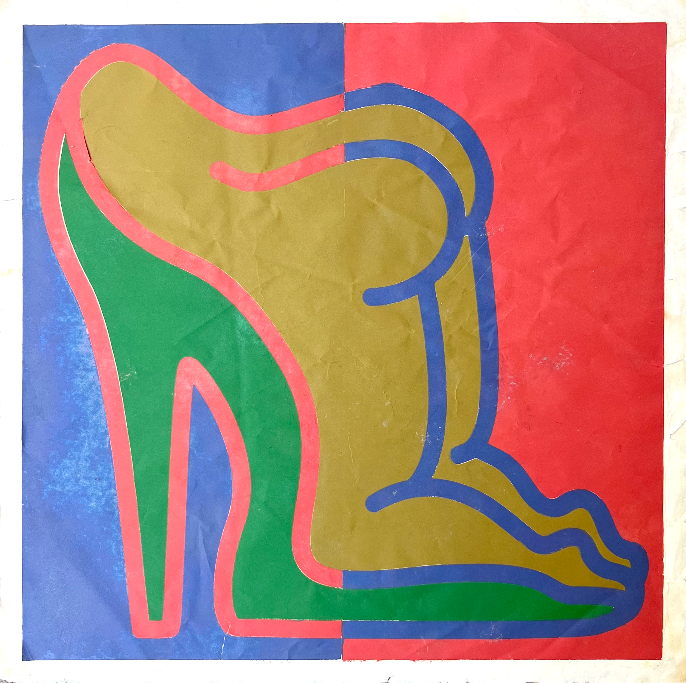 Those Shoes 2016 — screenprint abstract high heel shoe blue red green gold, Peach 2016