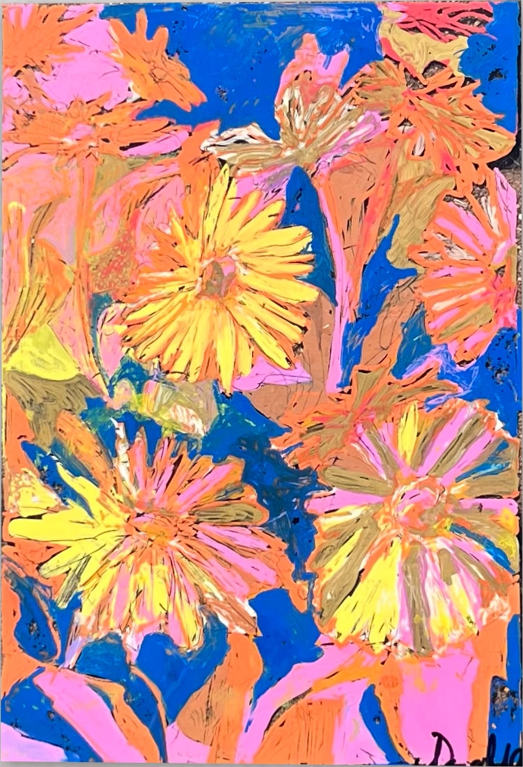 Flowers — bold expressive floral painting in orange and yellow